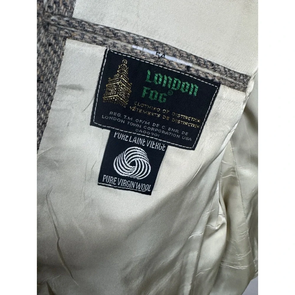 Vintage London Fog Mens‎ 54 Grey Herringbone Pure Wool Blazer Sport Coat